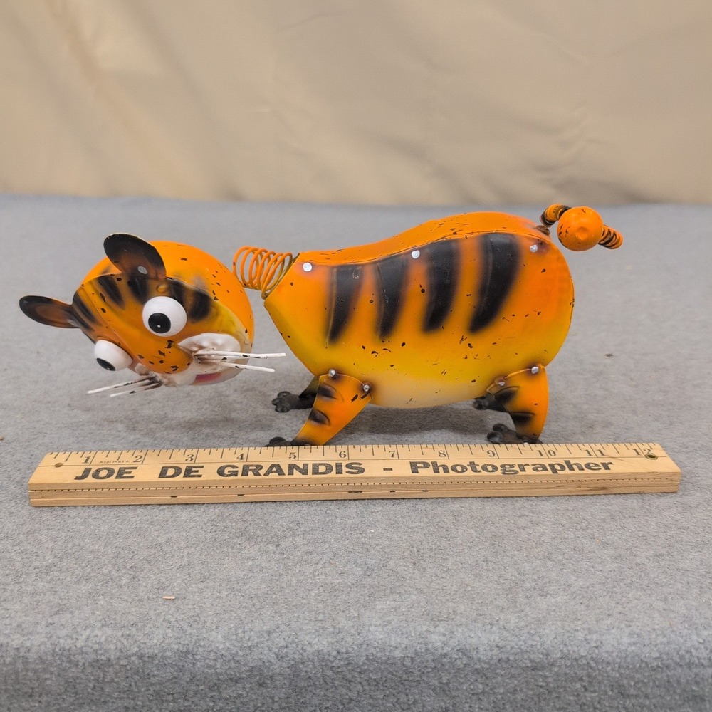 Metal Tiger Bobblehead Figurine Orange Black Striped Spring Tail Decor Auburn - Picture 2 of 7